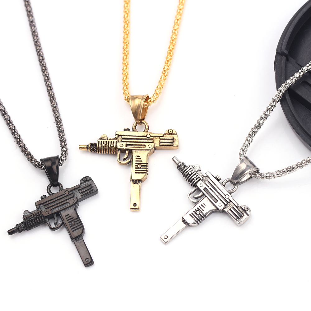 Hip Hop Chain Necklace - Punk Uzi Tabanca Makineli Tüfek Kolye
