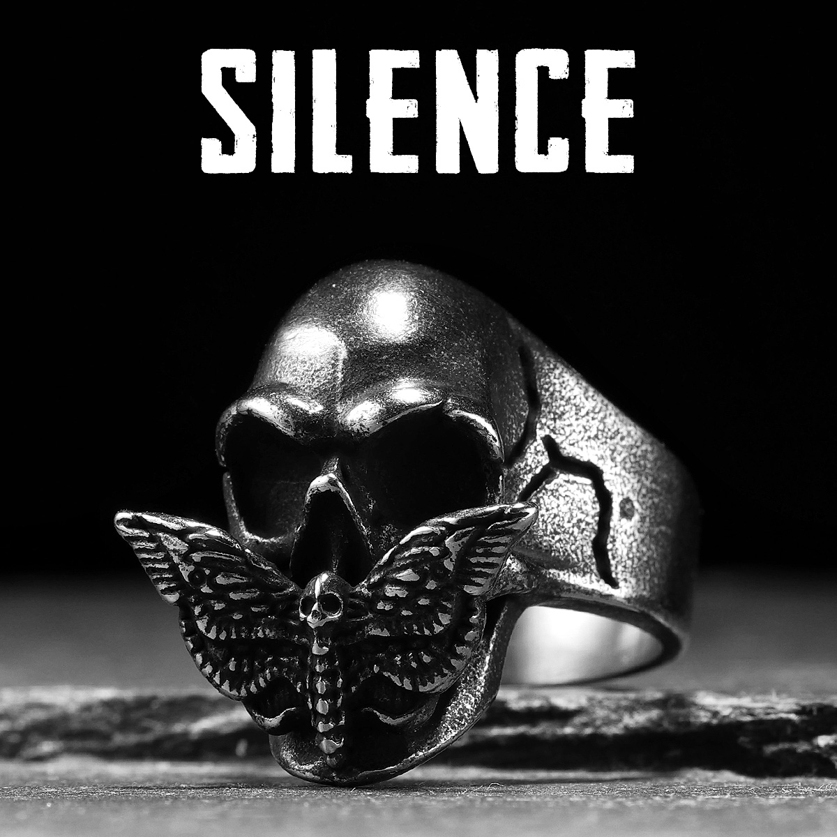 Gothic Skull Ring - Sessizlik Kelebek Kafatası Erkek Yüzük Paslanmaz