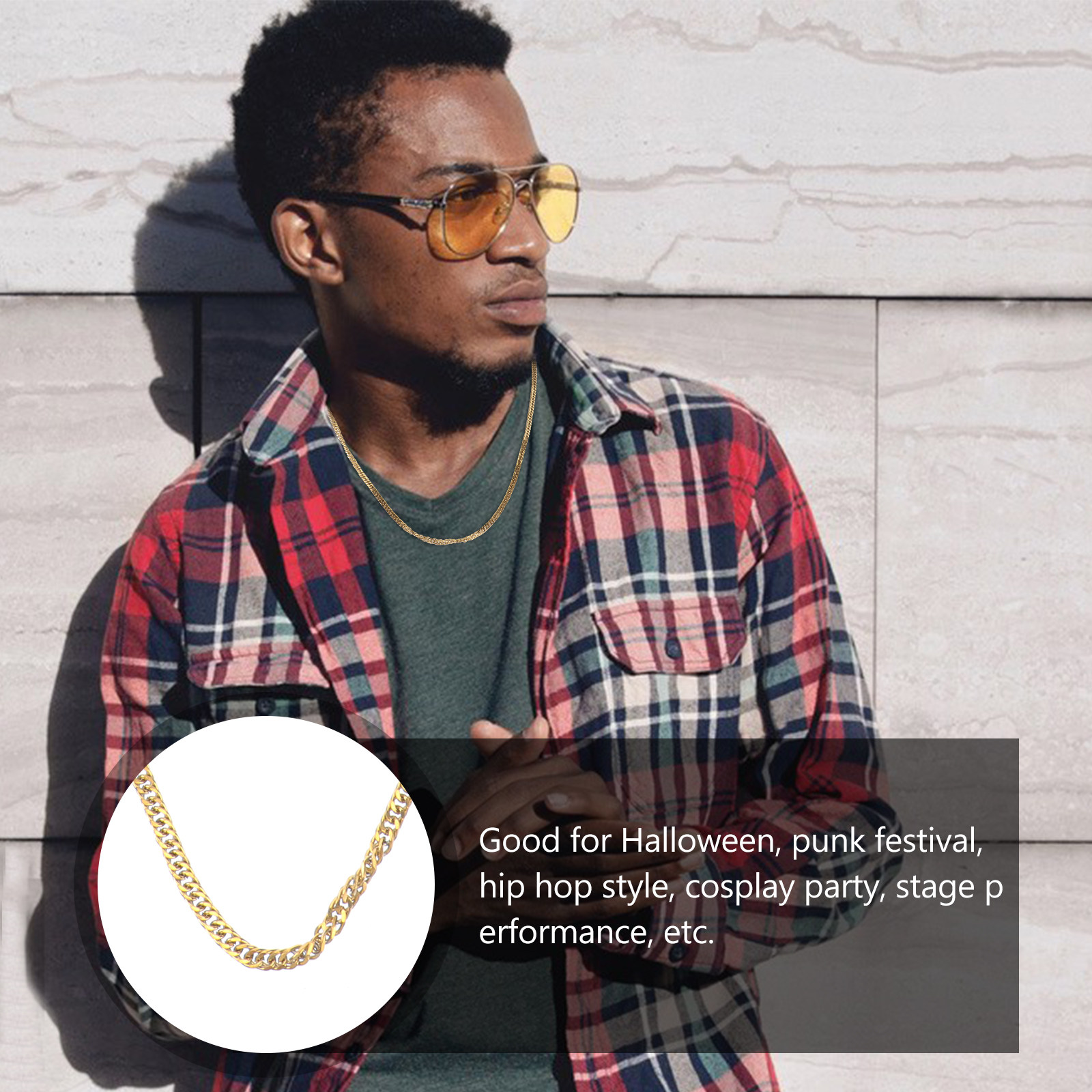 Hip Hop Chain Necklace - 1 adet Altın Titanyum Çelik Çift
