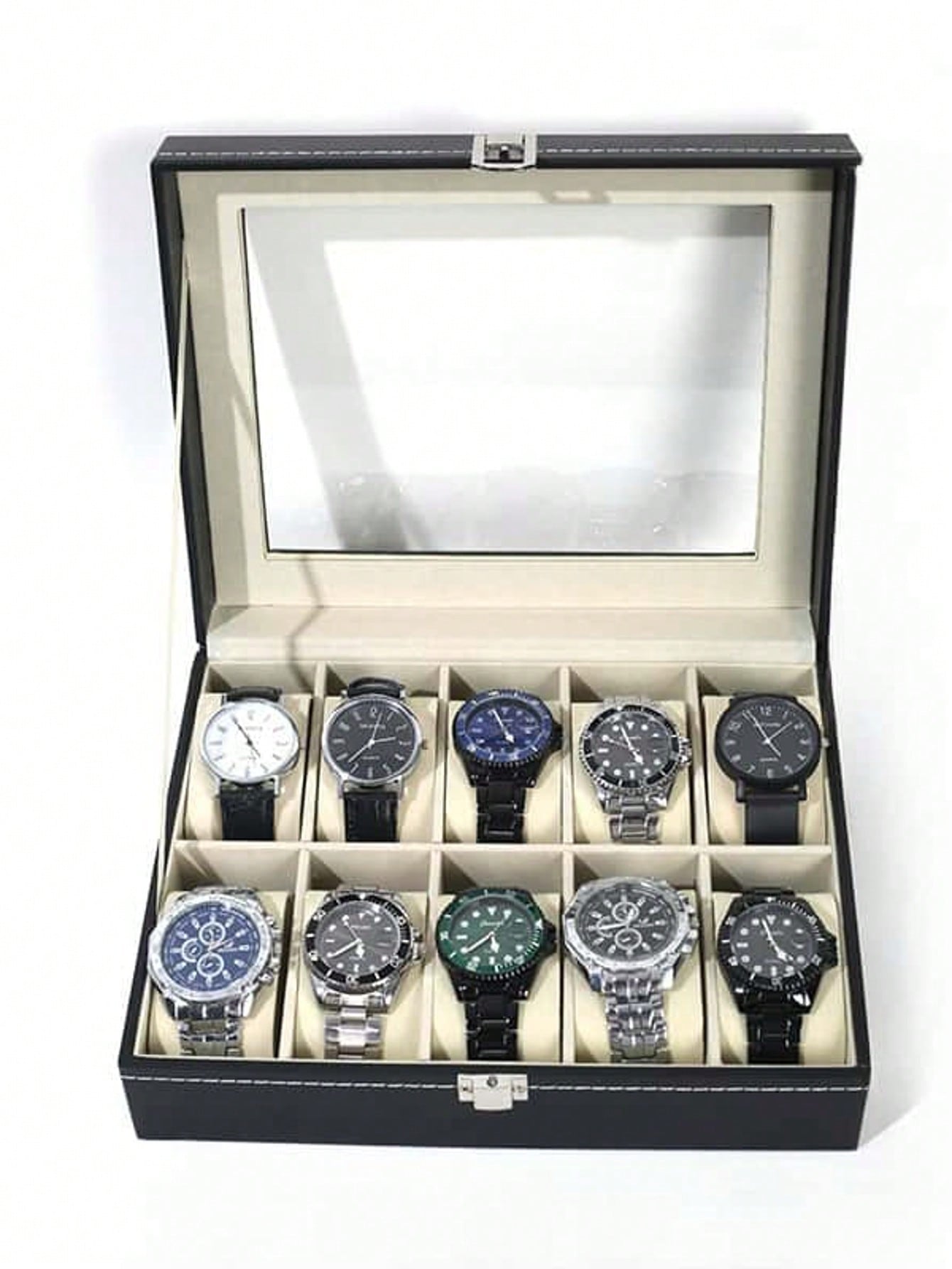 Jewelry Watches Box - Kilitli Deri Saat Kutusu, Büyük Kapasiteli