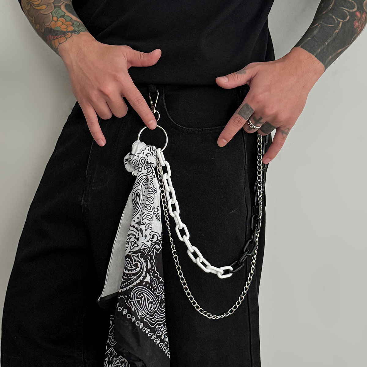 Hip Hop Chain Necklace - Paisley Bandana Katmanlı Pantolon Zinciri Siyah