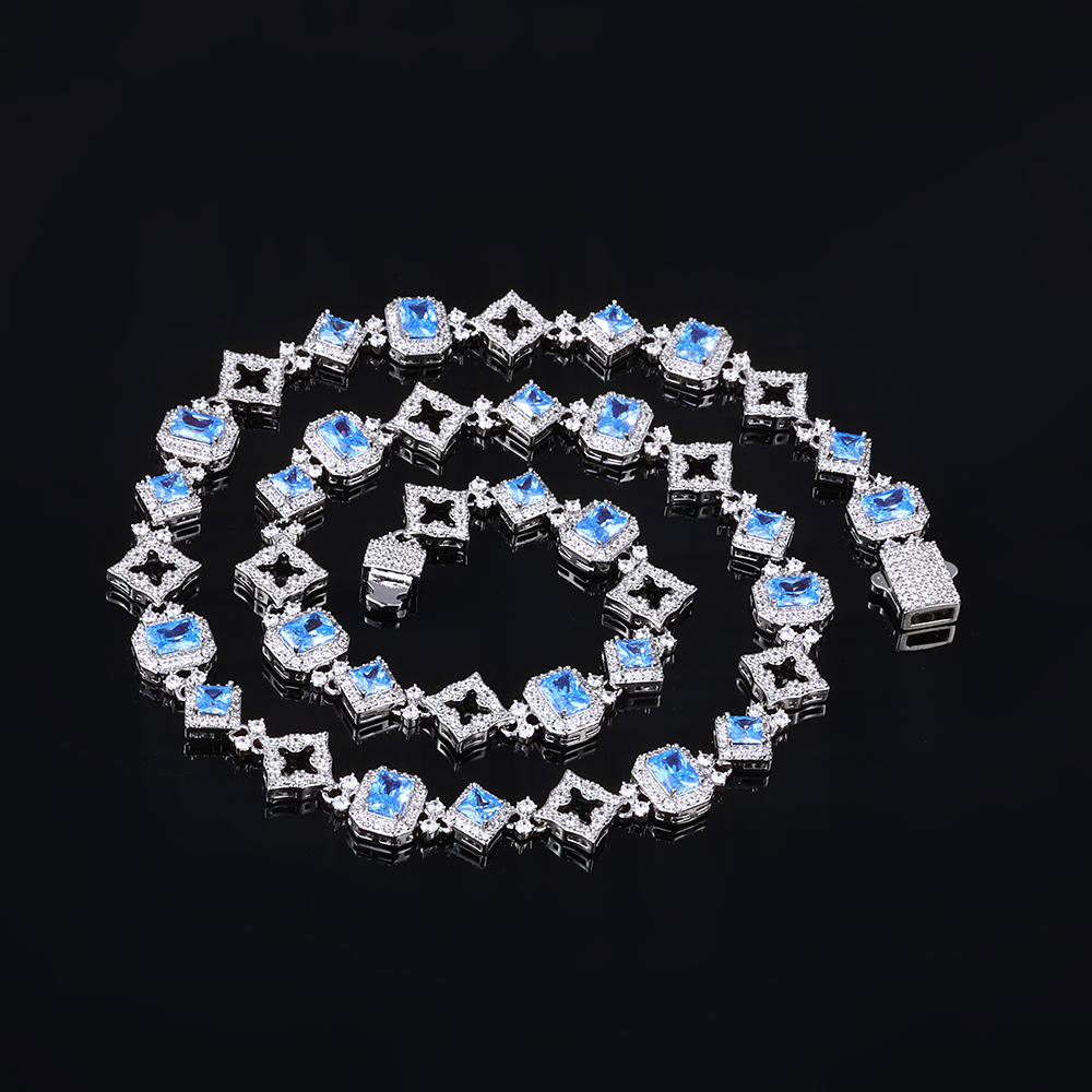 Hip Hop Chain Necklace - HHIOK Yeni 11MM Mavi Değerli Taş