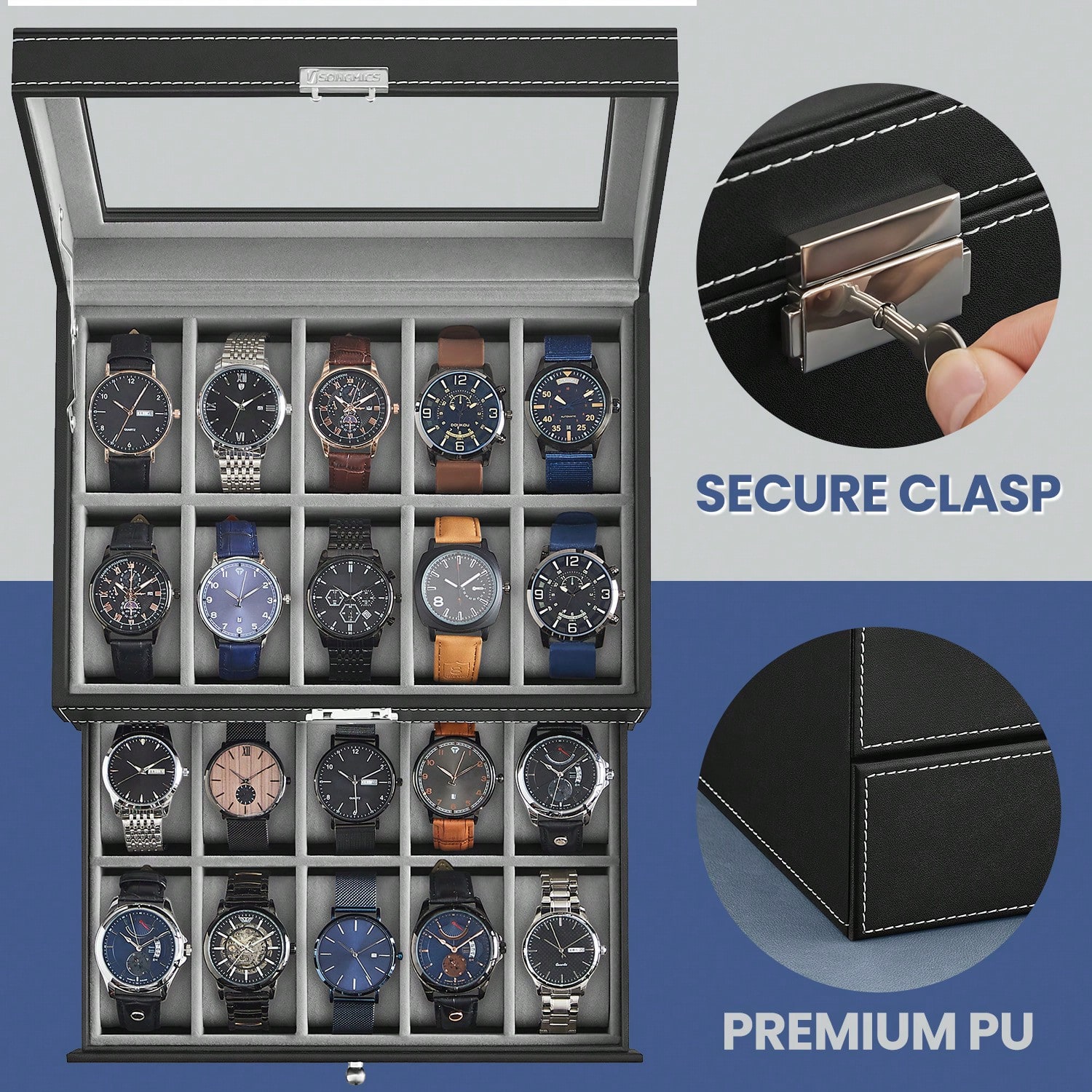 20 Bölmeli Cam Kapaklı ve Kili - Jewelry Watches Box incelemesi ve fiyatı